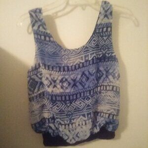BCX womens blue geometric tank blouse SZ XS.